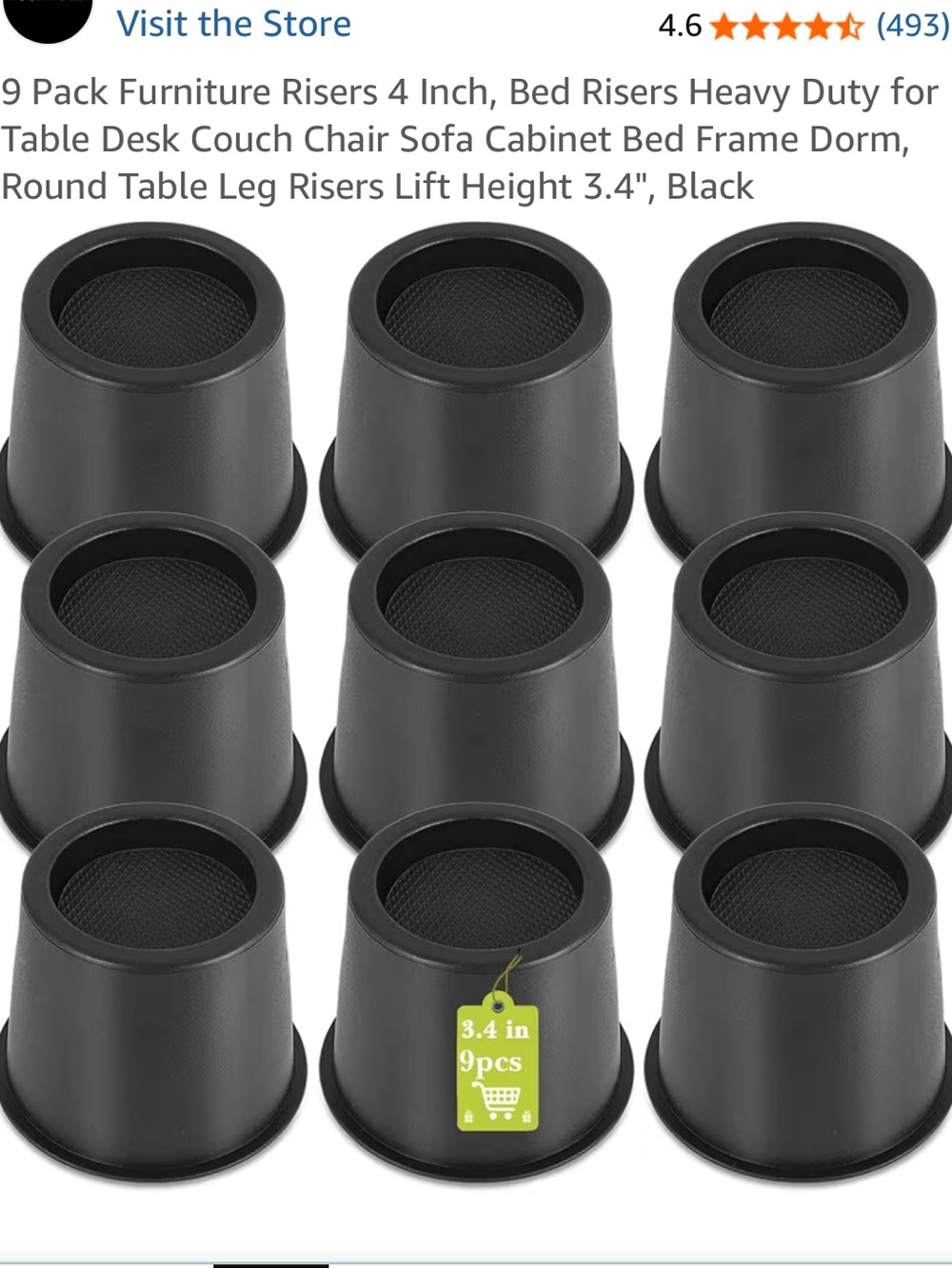 Black Furniture Risers - 9 Pack Heavy-Duty Chair & Bed Leg Lifts